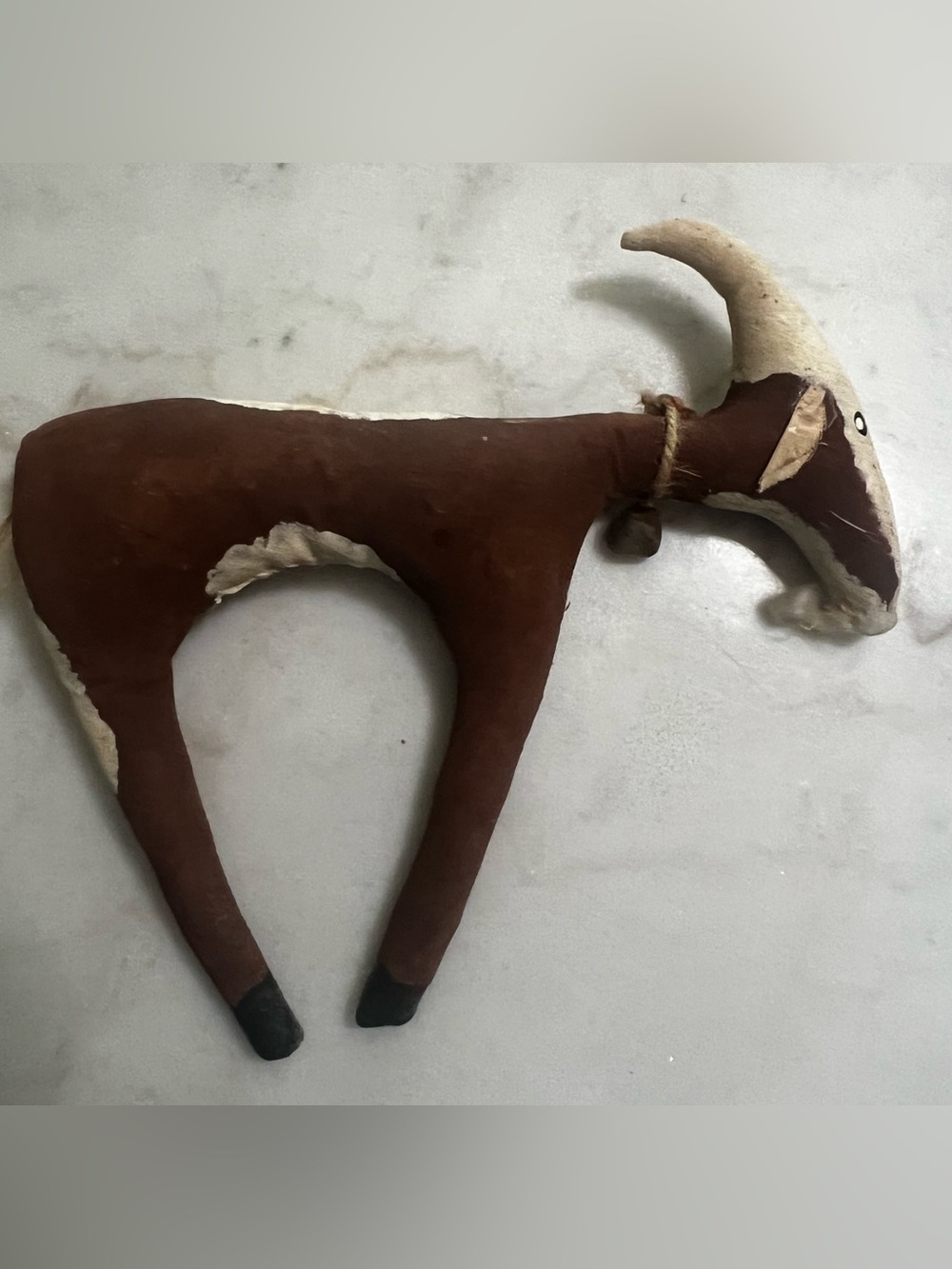 Handmade Folk Art Primitive Stuffed Goat With Bell Shelf Sitter Decor - Picture 3 of 6